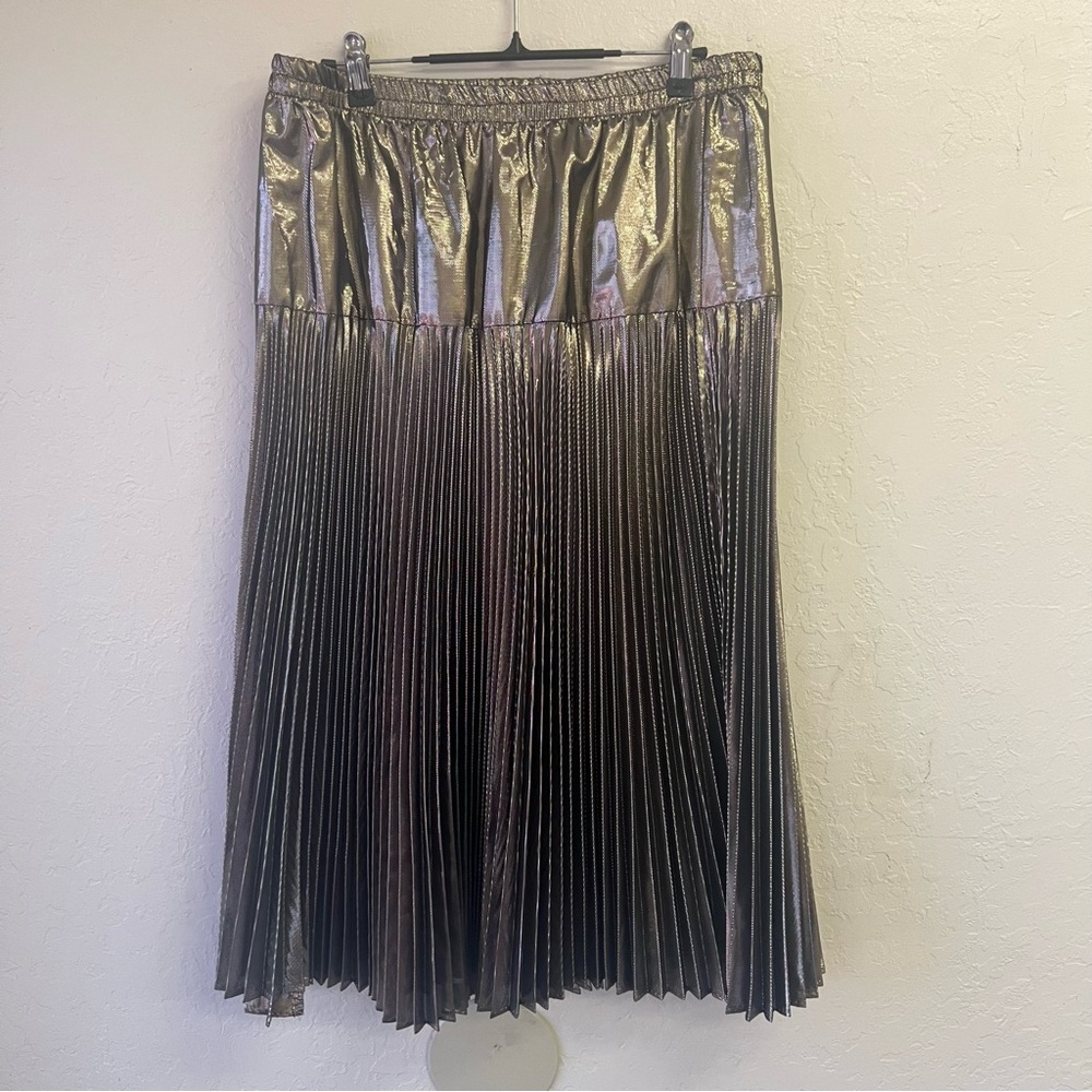 Vintage‎ 80s Chez California Gold Metallic Drop Waist Pleated Skirt Sz 14 EVC